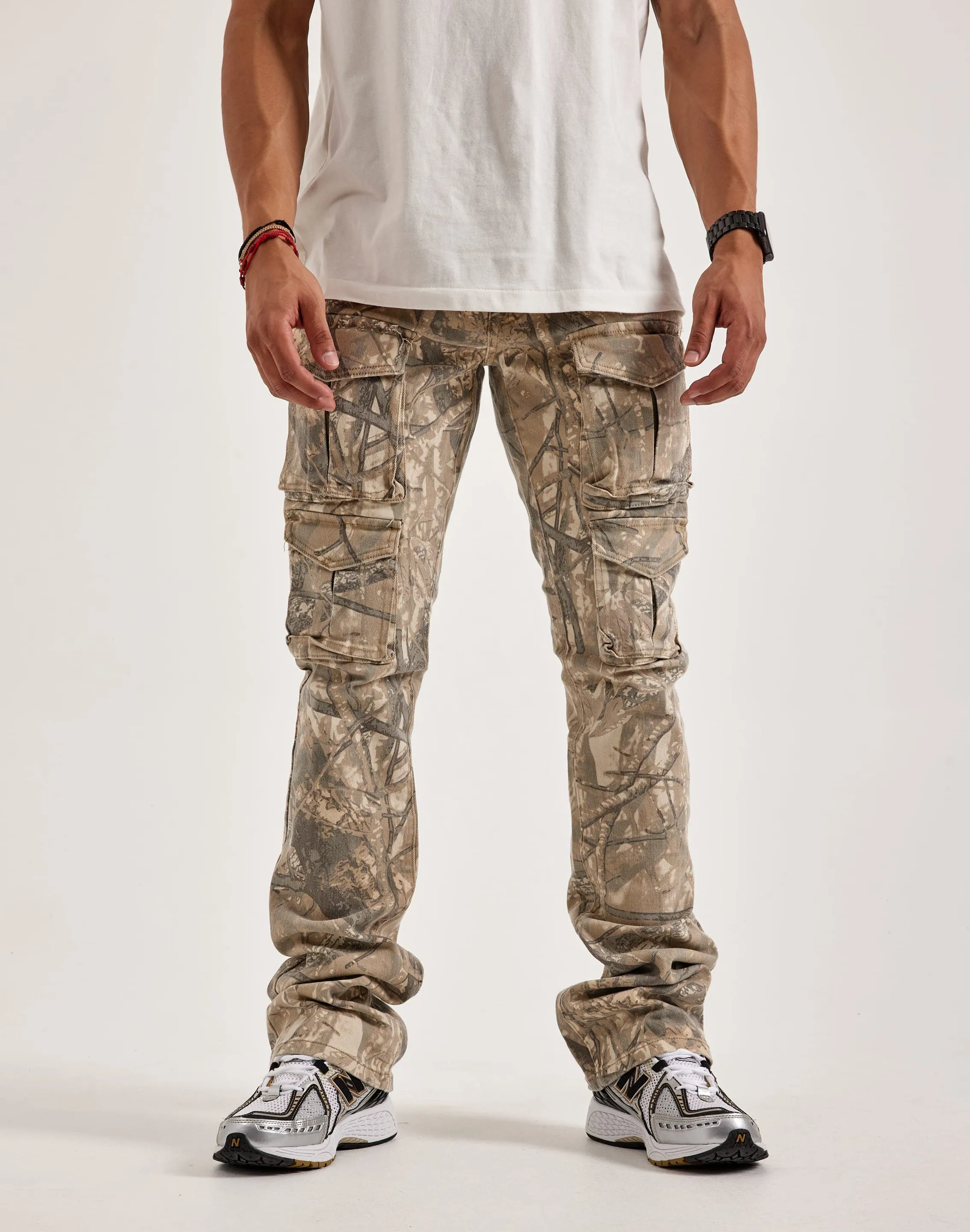 Smoke Rise Utility Stacked Flared Cargo Pants