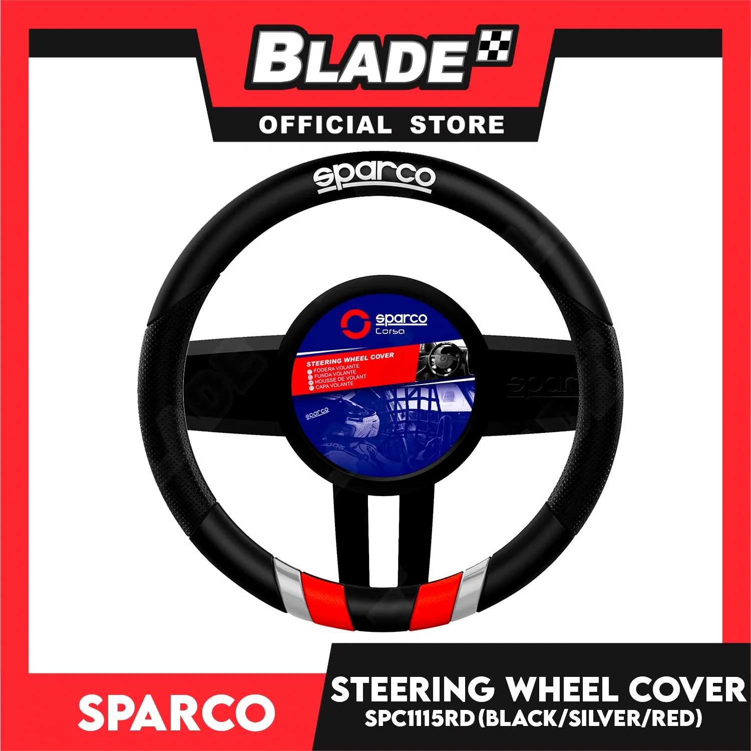 Sparco SPC1115RD Steering Wheel Cover (Black/Red/Silver) for Toyota, Mitsubishi, Honda, Hyundai, Ford, Nissan, Suzuki, Isuzu, Kia, MG and more