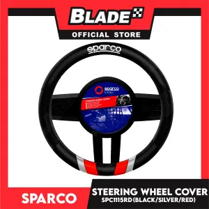 Sparco SPC1115RD Steering Wheel Cover (Black/Red/Silver) for Toyota, Mitsubishi, Honda, Hyundai, Ford, Nissan, Suzuki, Isuzu, Kia, MG and more