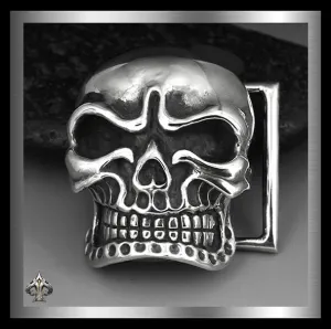 Sterling Silver Tough Biker Skull Belt Buckle