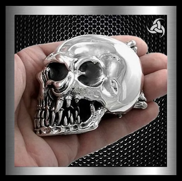 Sterling Silver Ultimate Skull Biker Belt Buckle