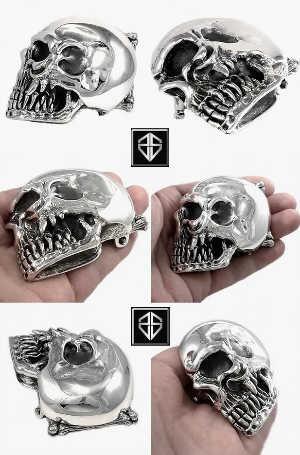 Sterling Silver Ultimate Skull Biker Belt Buckle