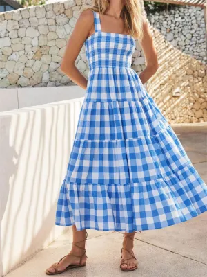 Summer Leisure Plaid Bustier Swing Dress for Women