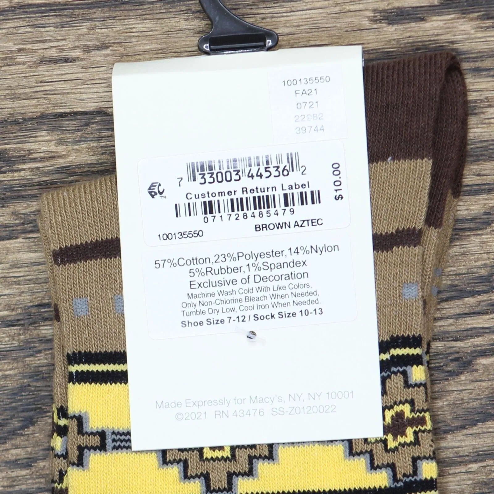 Sun   Stone Mens Aztec Patterned Half Calf Socks