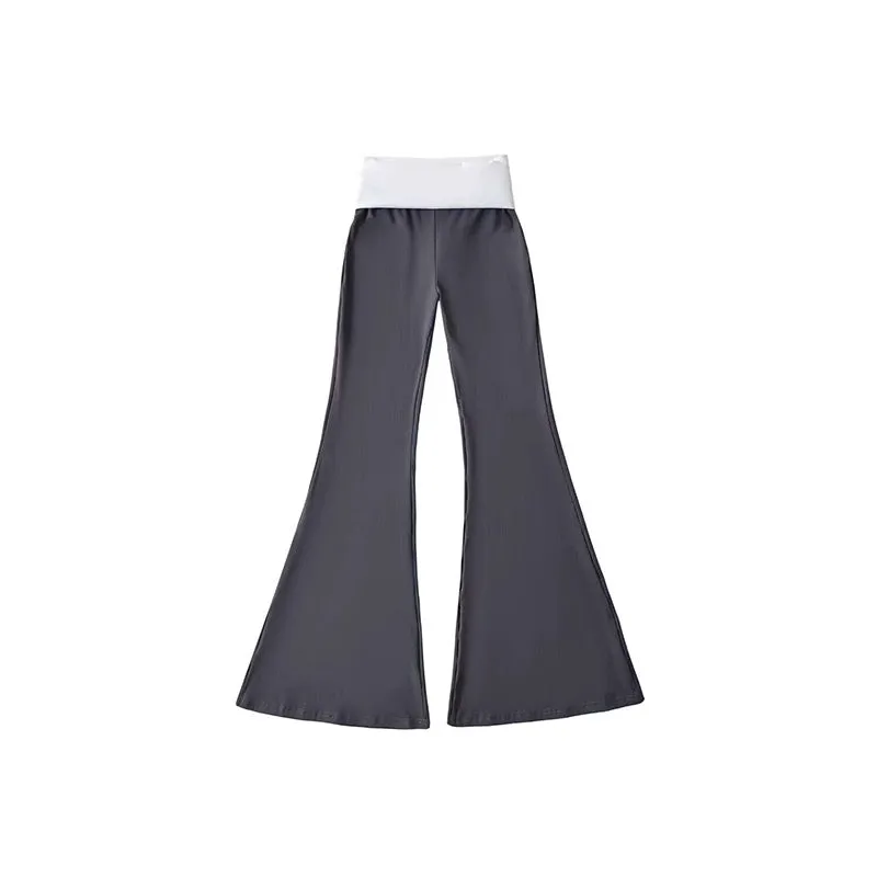 Tabby Black Grey Contrast Color Set, Sleeveless Slim Bodycon Tube Top   Long Flare Pants Matching Set