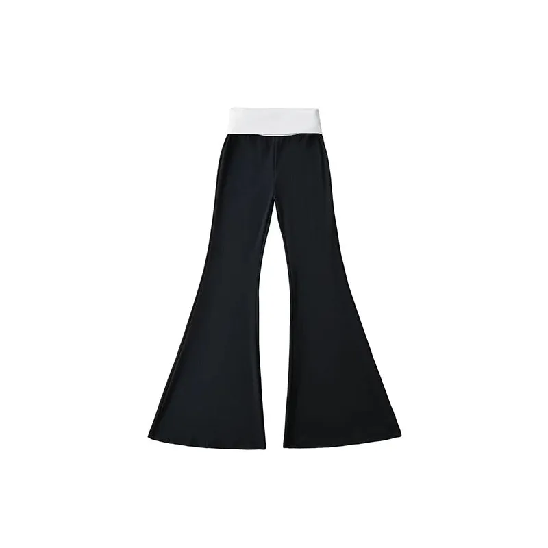 Tabby Black Grey Contrast Color Set, Sleeveless Slim Bodycon Tube Top   Long Flare Pants Matching Set