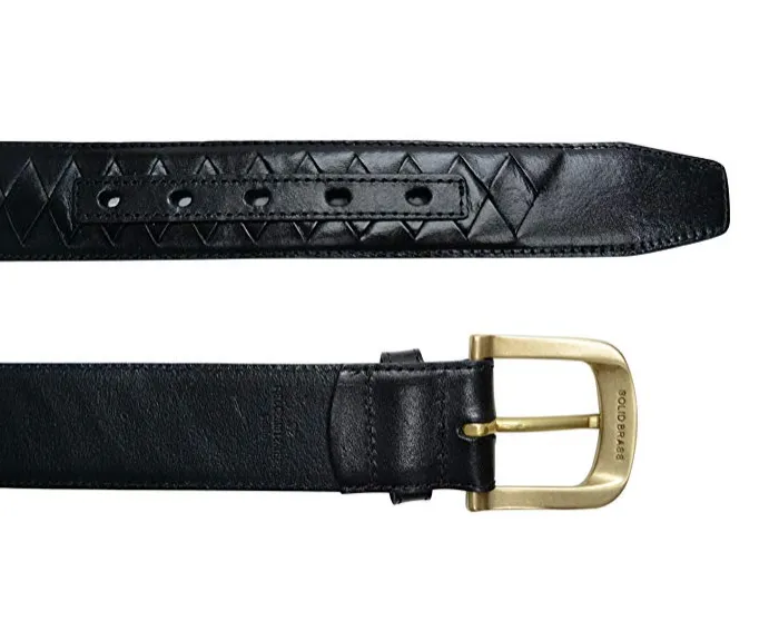 TB795 - Men's diamond woven stitched feather edge leather belt with brass buckle 38mm