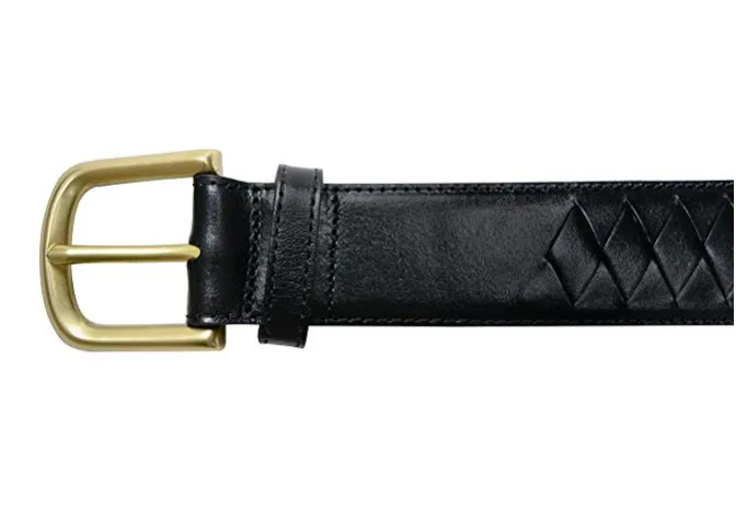 TB795 - Men's diamond woven stitched feather edge leather belt with brass buckle 38mm