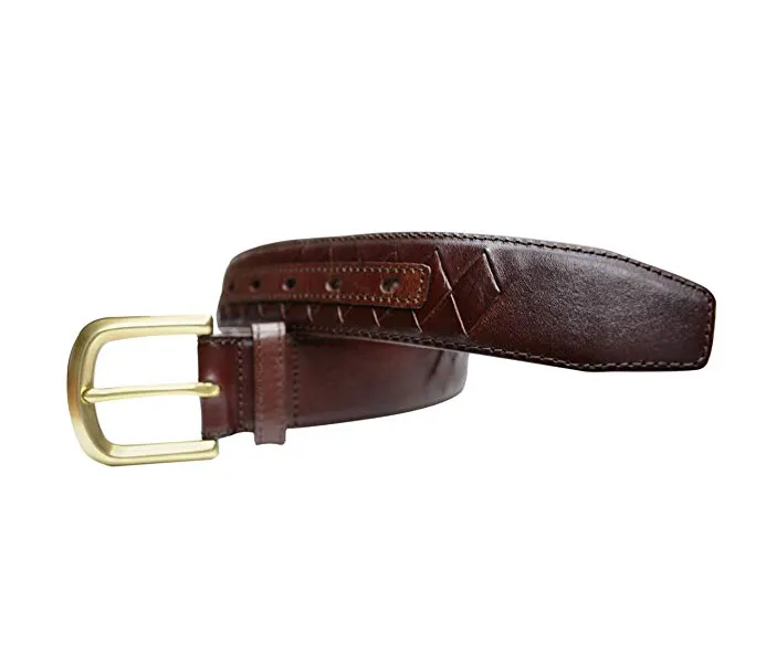TB795 - Men's diamond woven stitched feather edge leather belt with brass buckle 38mm