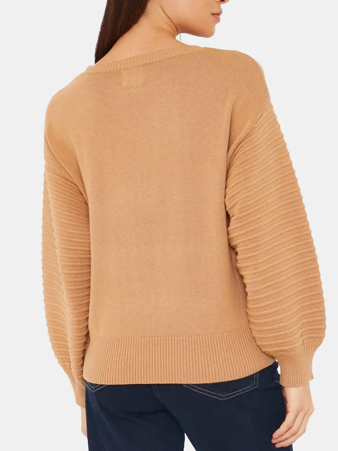 Textured Balloon Sleeve Crew