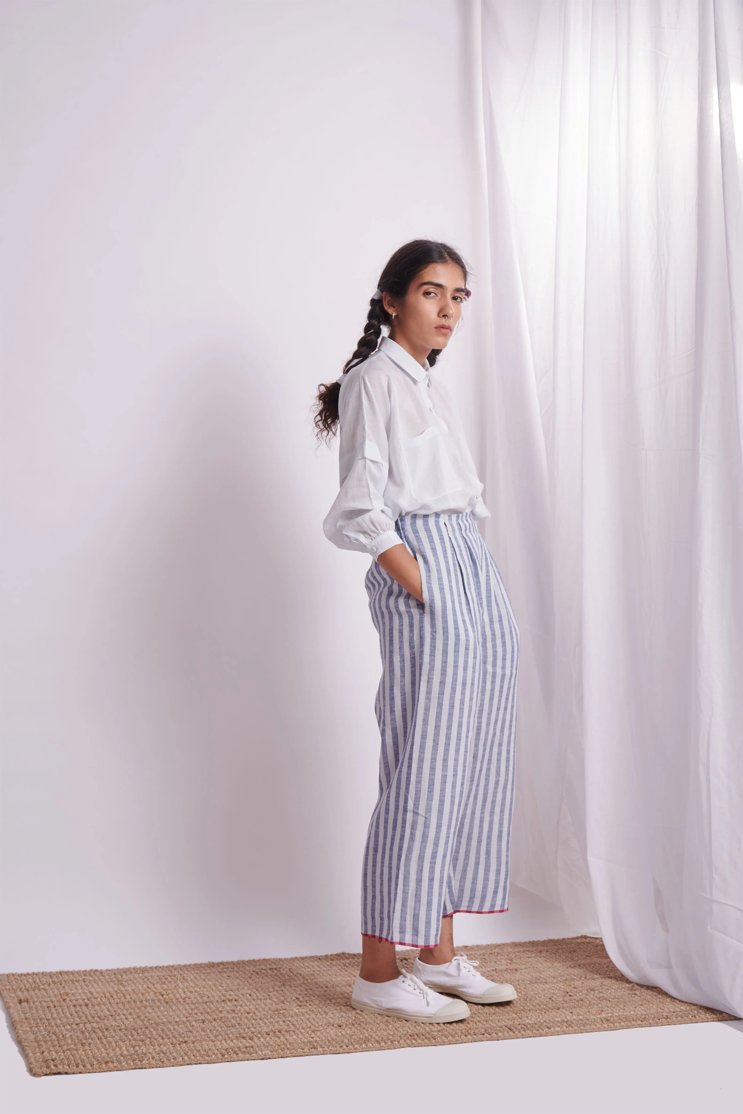 The Plavate I Myakinino Comfy in my skin Co-ord Set Silk Linen Blue Stripe Daily Collection AW22-27
