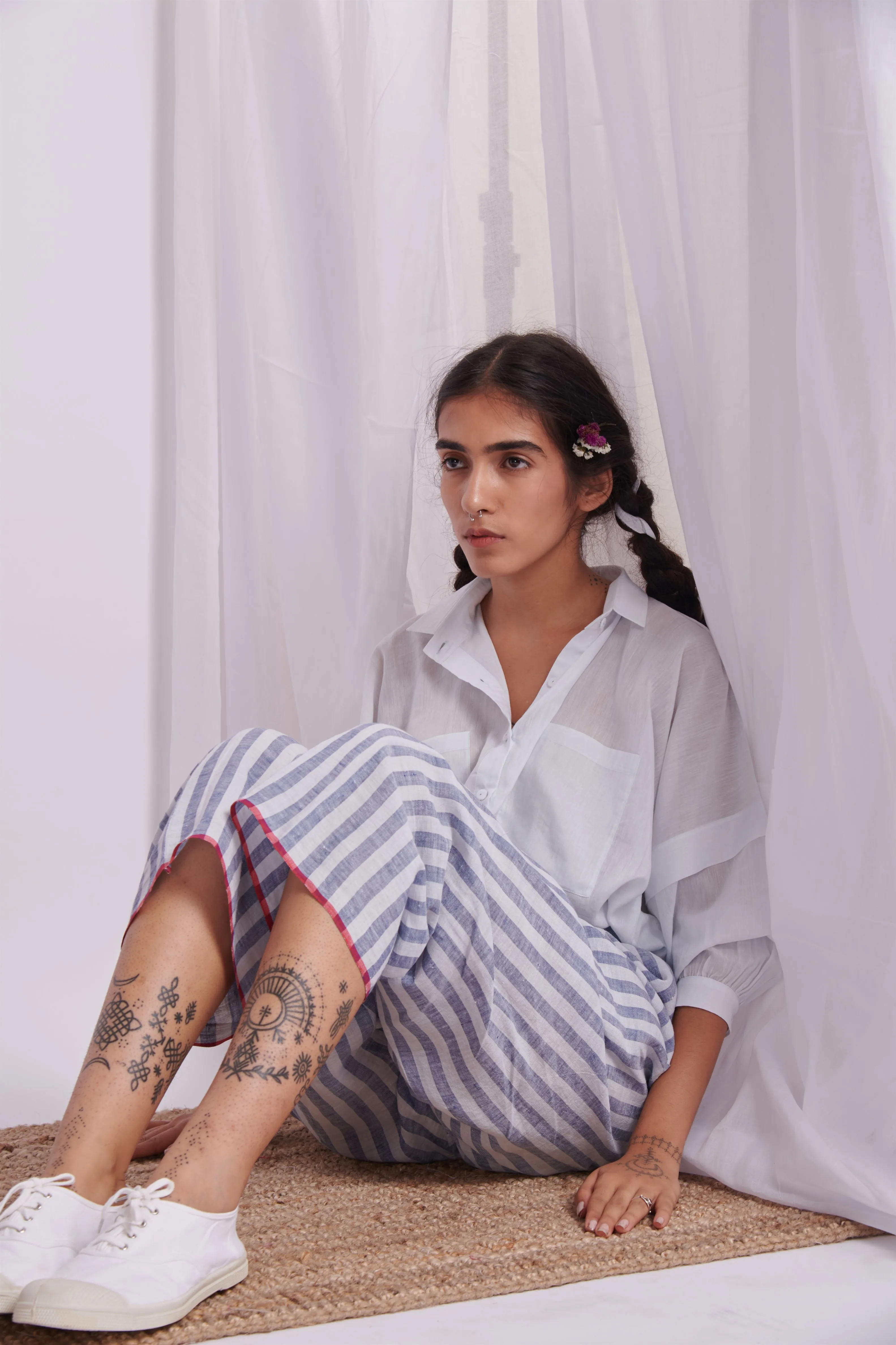 The Plavate I Myakinino Comfy in my skin Co-ord Set Silk Linen Blue Stripe Daily Collection AW22-27