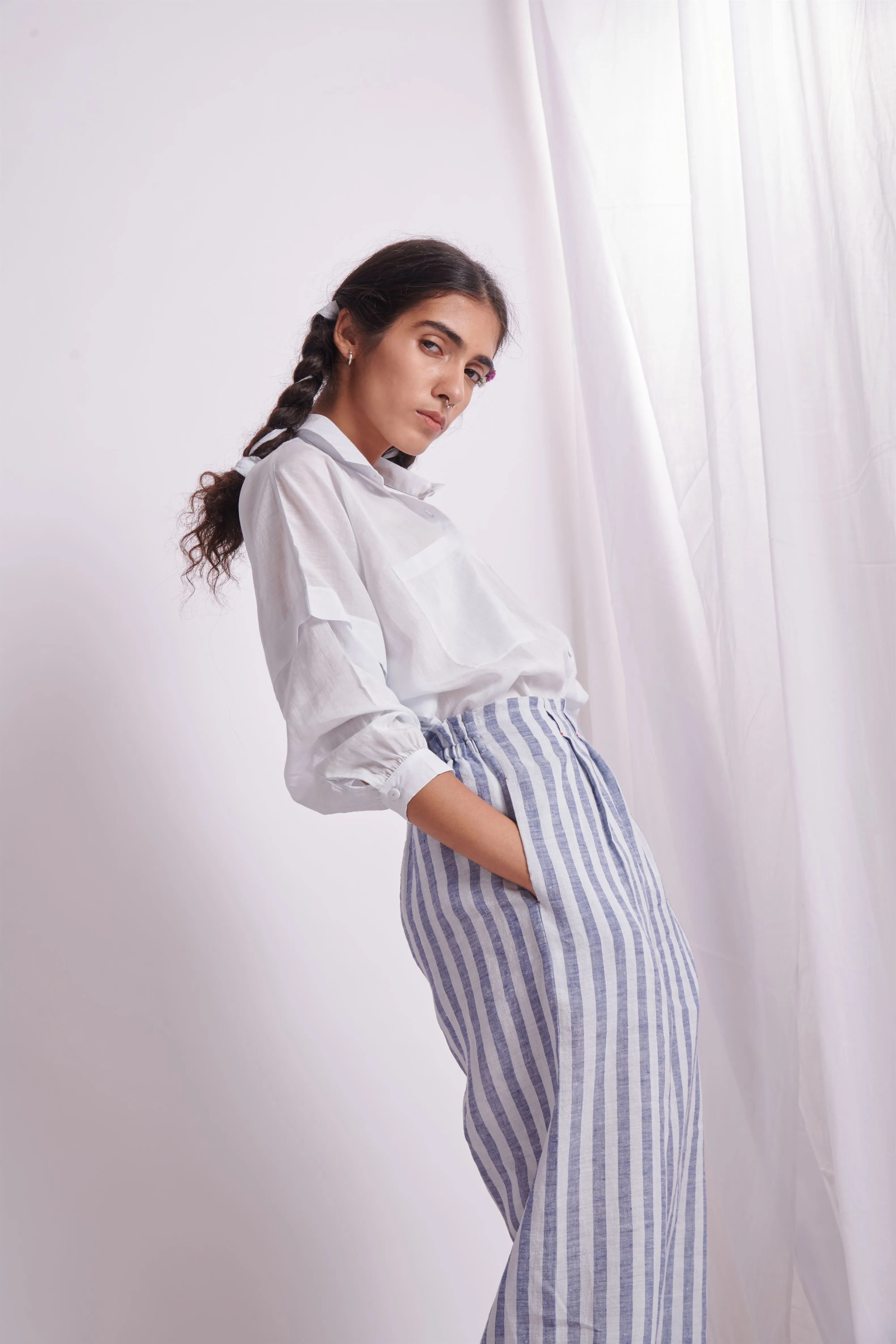 The Plavate I Myakinino Comfy in my skin Co-ord Set Silk Linen Blue Stripe Daily Collection AW22-27