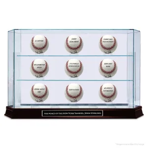 The Voice of The New York Yankees Baseball Set: 9 John Sterling Signed Baseballs With Inscriptions and Glass Display Case
