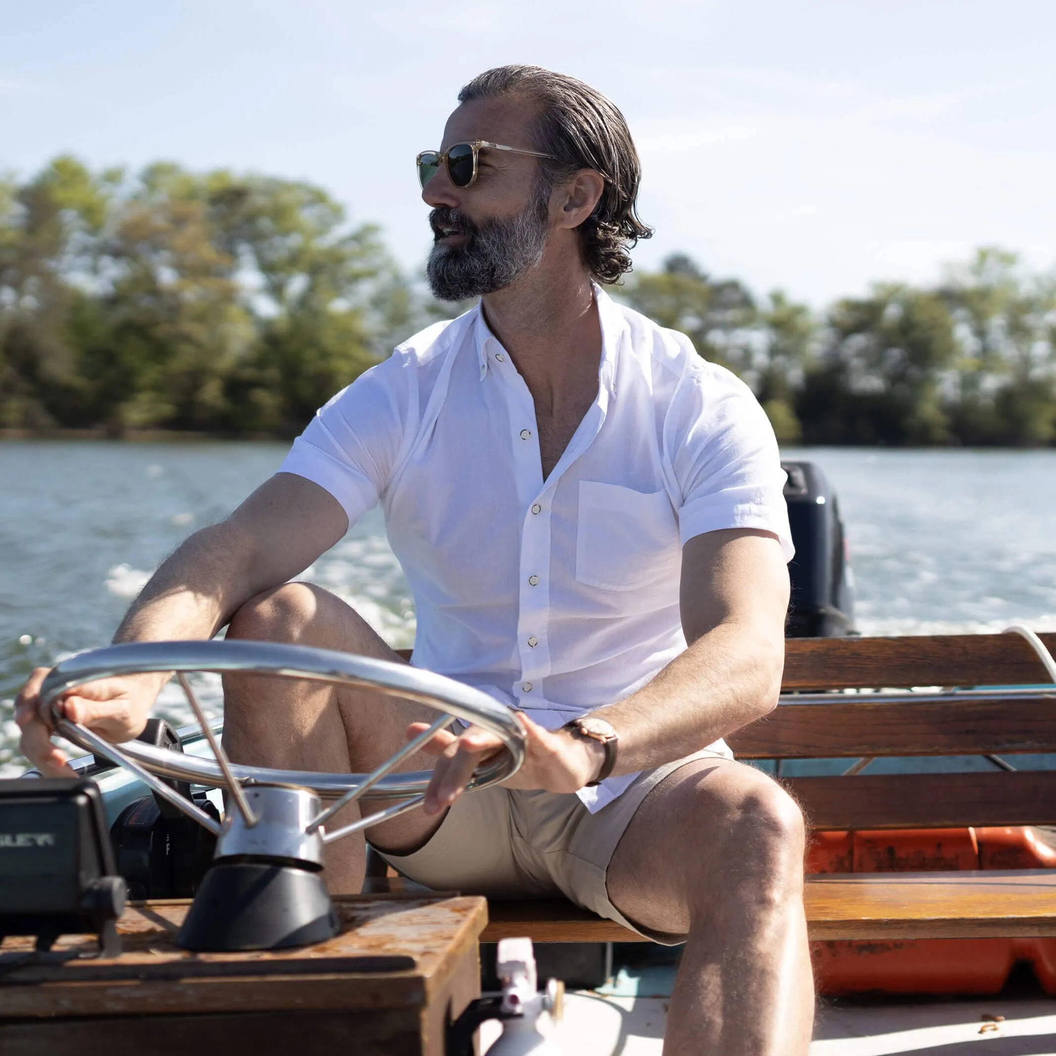 The White Short Sleeve Barretto Cotton Linen Custom Shirt