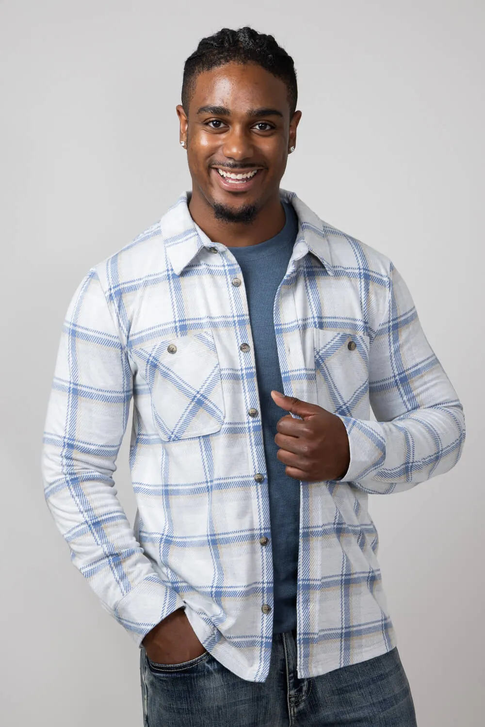 Thread & Supply Clark Shirt for Men in Cream Blue Plaid | T3184PVXTM-CREAMBLUEPLAID