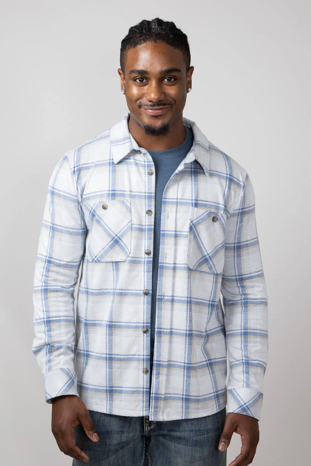 Thread & Supply Clark Shirt for Men in Cream Blue Plaid | T3184PVXTM-CREAMBLUEPLAID