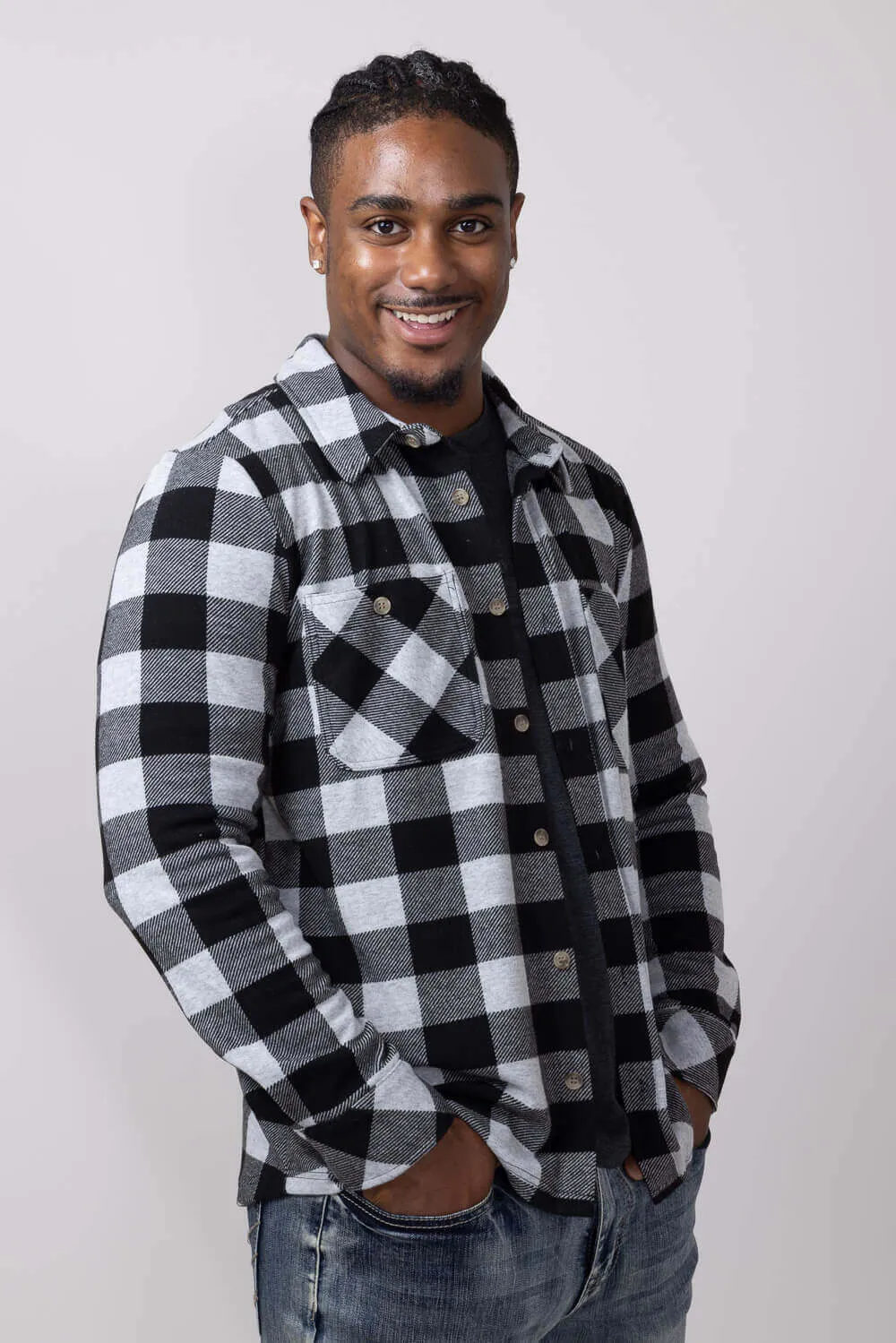 Thread & Supply Clark Shirt for Men in Grey Black Plaid | T3184PVXTM-GREYBLACKPLAID