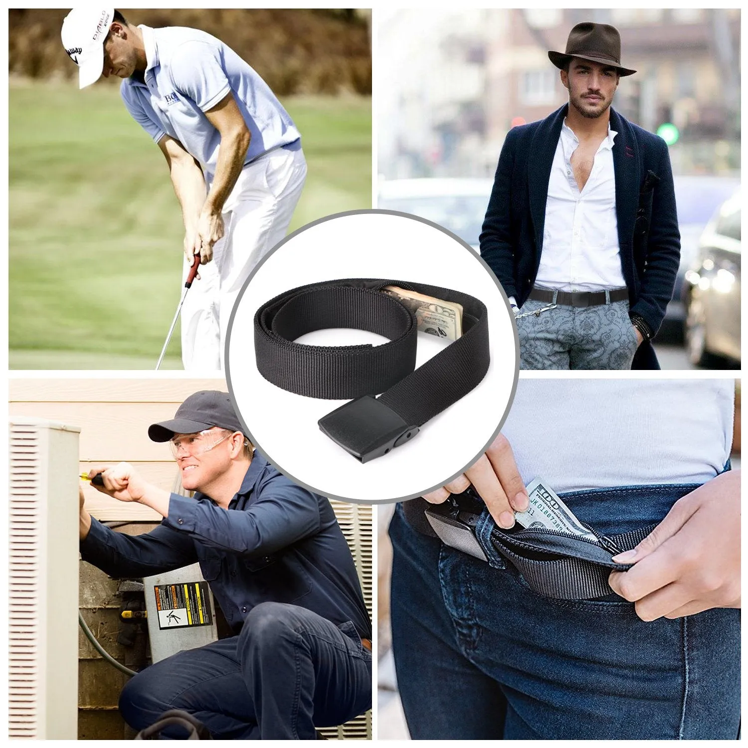 Travel Security Money Belt with Hidden Money Pocket - Cashsafe Anti-Theft Wallet Unisex Nickel free Nylon Belt