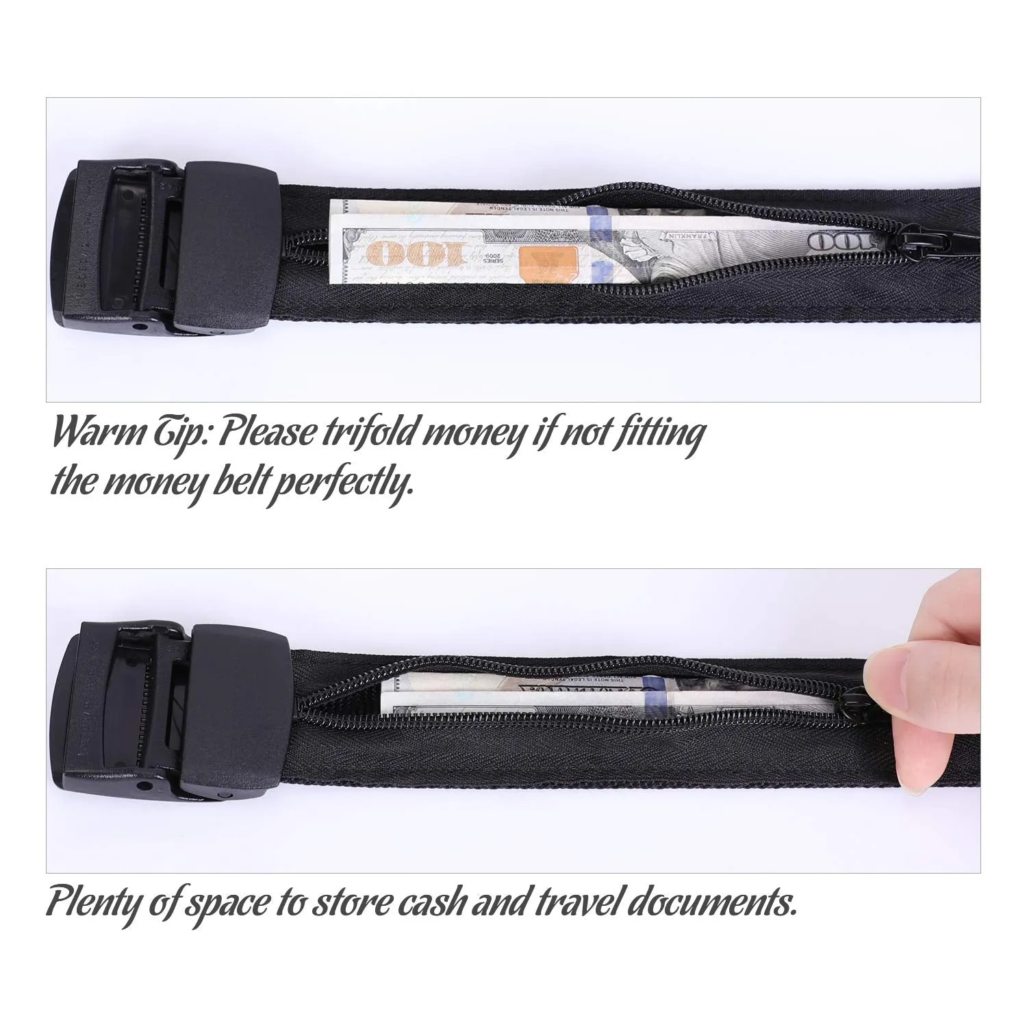 Travel Security Money Belt with Hidden Money Pocket - Cashsafe Anti-Theft Wallet Unisex Nickel free Nylon Belt