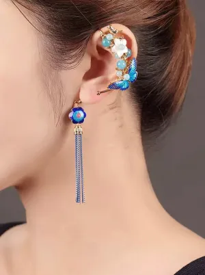 Trendy One Ear Aquamarine Butterfly Earring