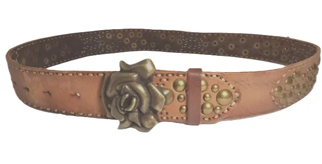 Vintage Brown Belt with Flower Buckle