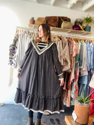 Vintage Gunne Sax Navy Black Calico Dress