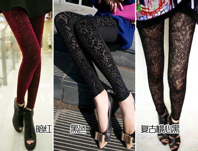 vintage pattern velvet cotton legging