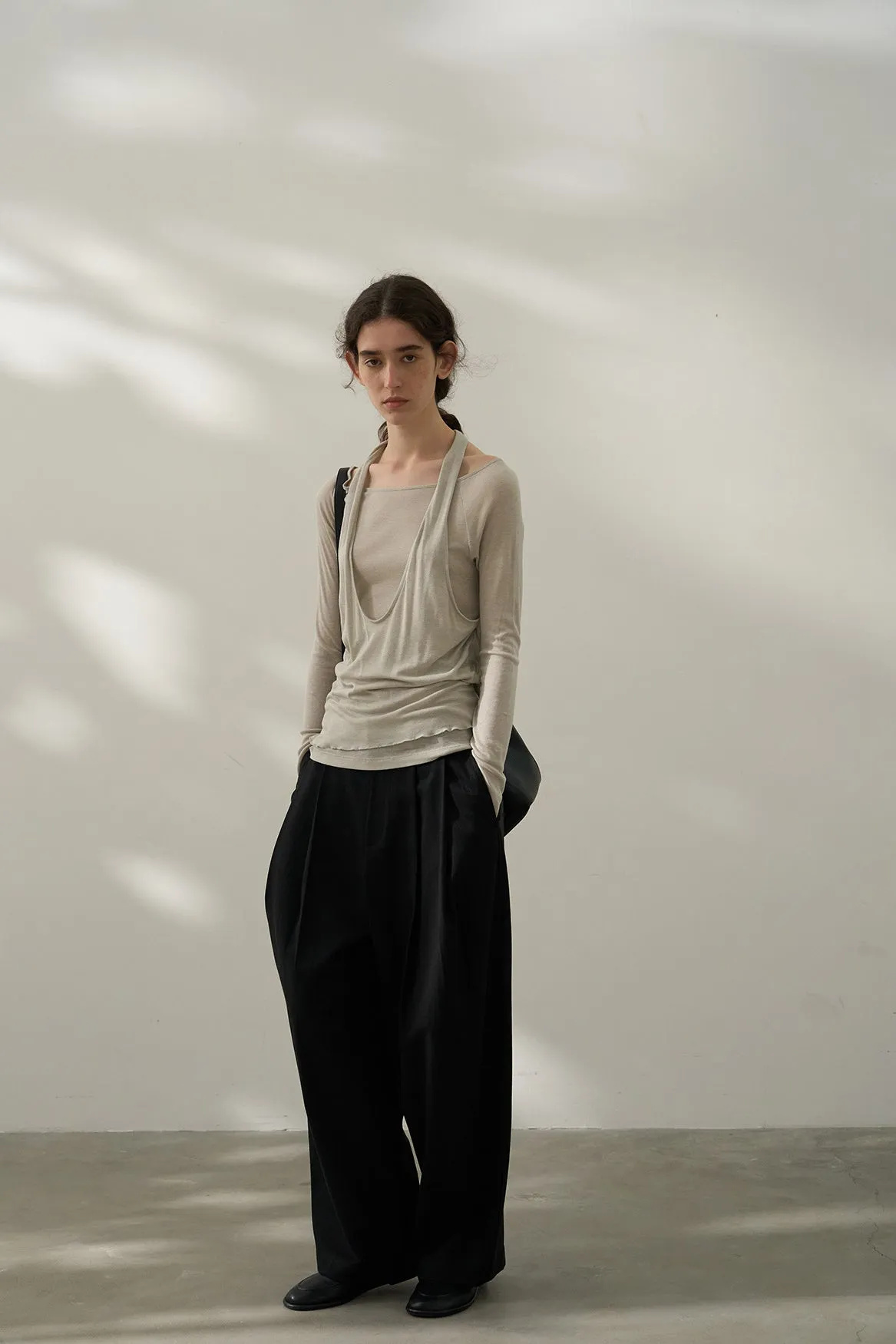 Viscose blend cotton curved-blade pants | 3 color