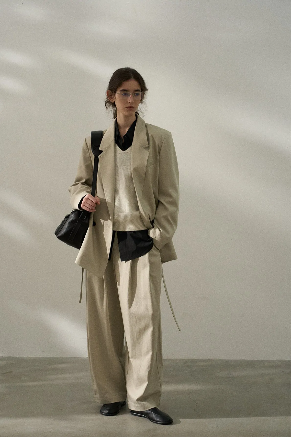 Viscose blend cotton curved-blade pants | 3 color