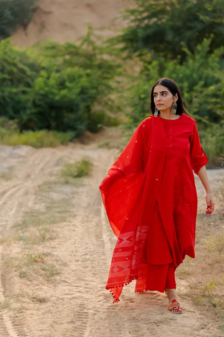 Vivid Red Kurta Set with dupatta