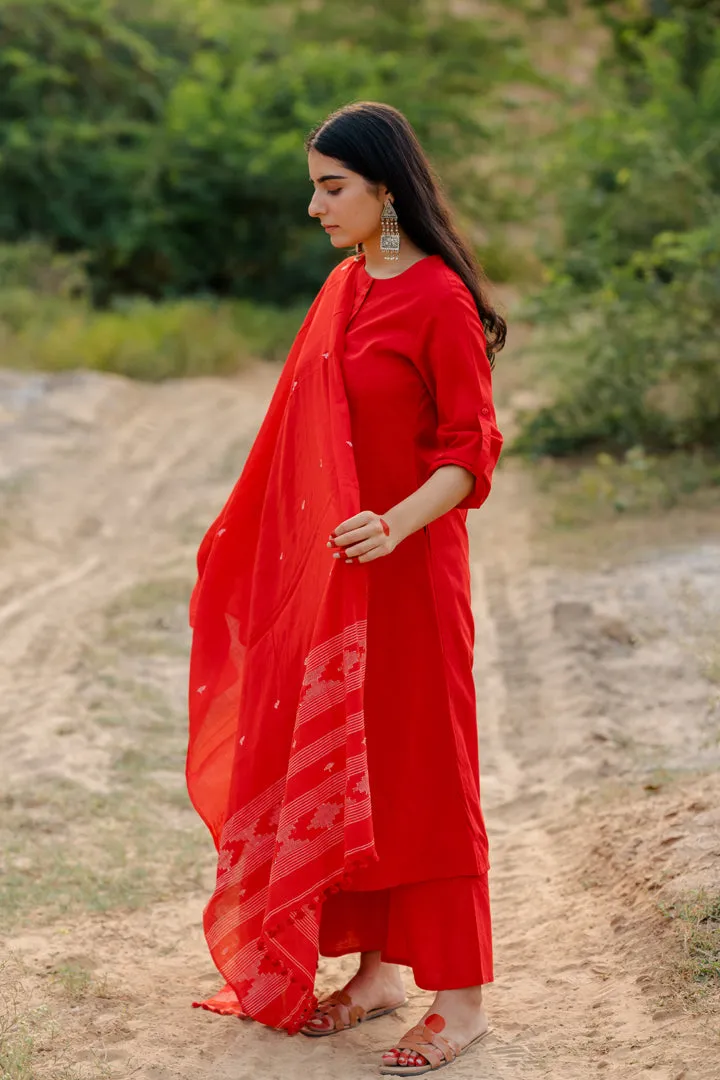 Vivid Red Kurta Set with dupatta
