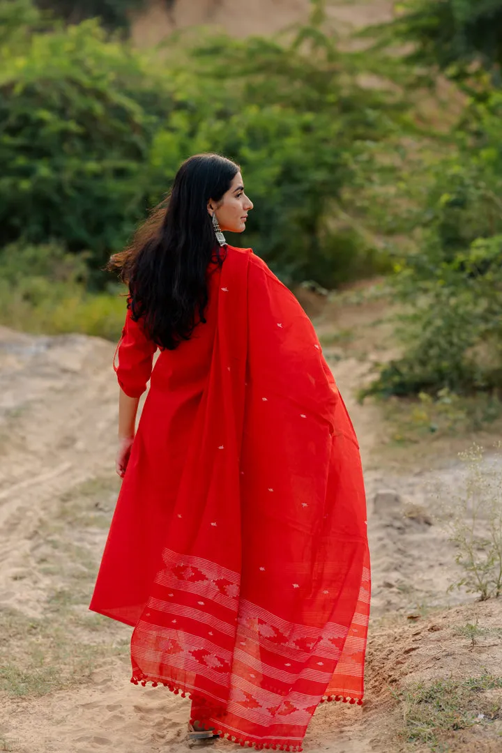 Vivid Red Kurta Set with dupatta