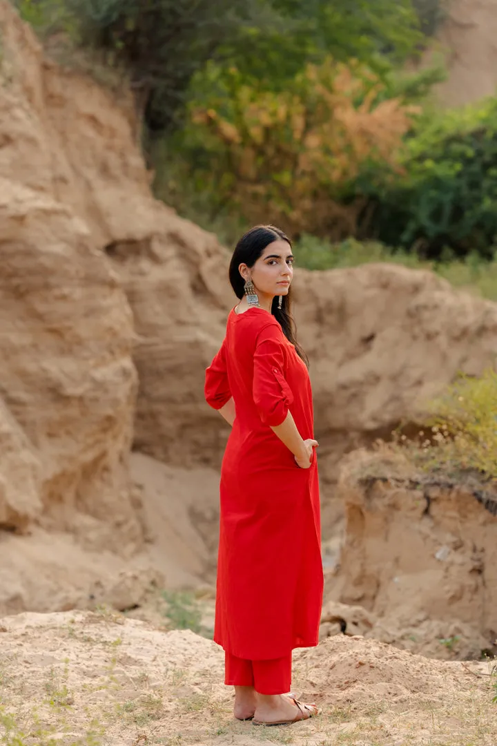 Vivid Red Kurta Set with dupatta