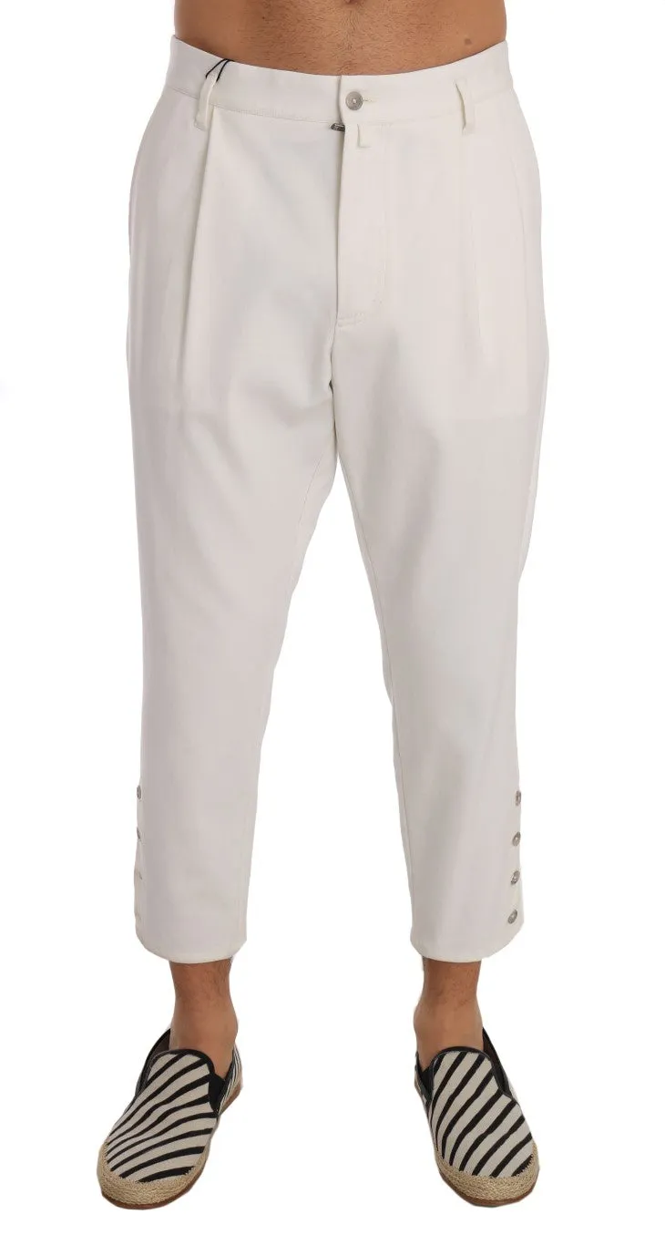 White Cotton Casual Cropped Pants