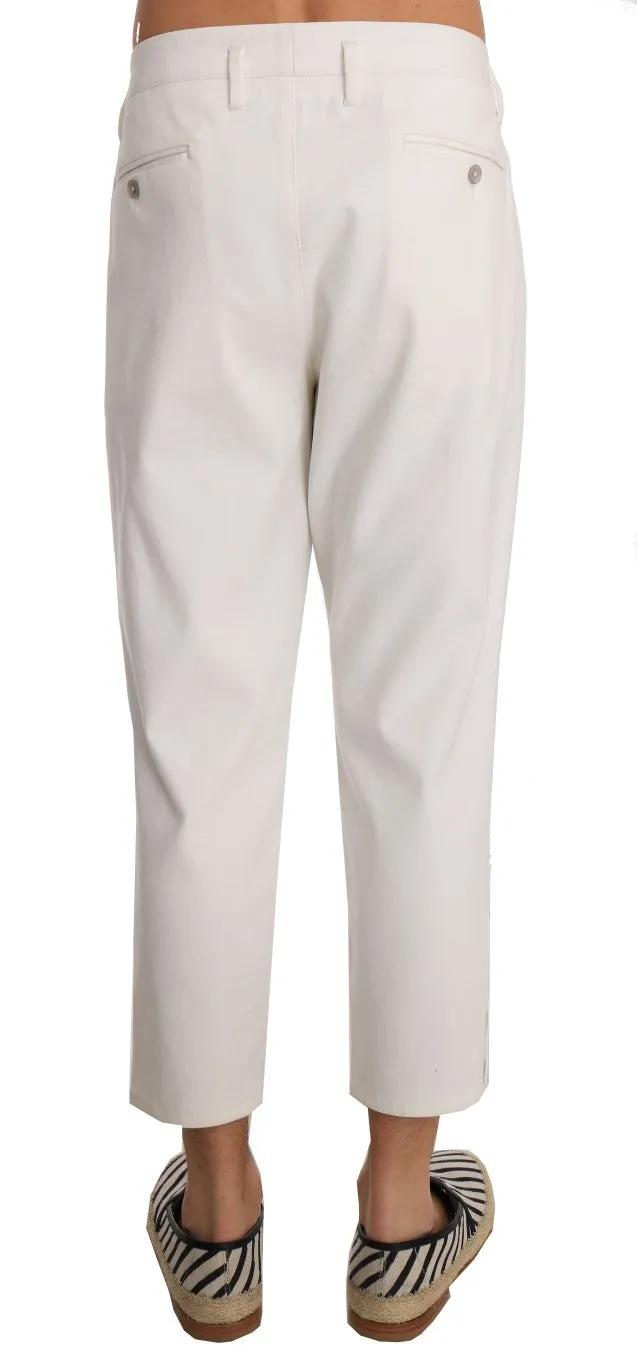 White Cotton Casual Cropped Pants