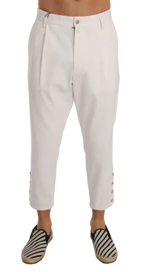 White Cotton Casual Cropped Pants