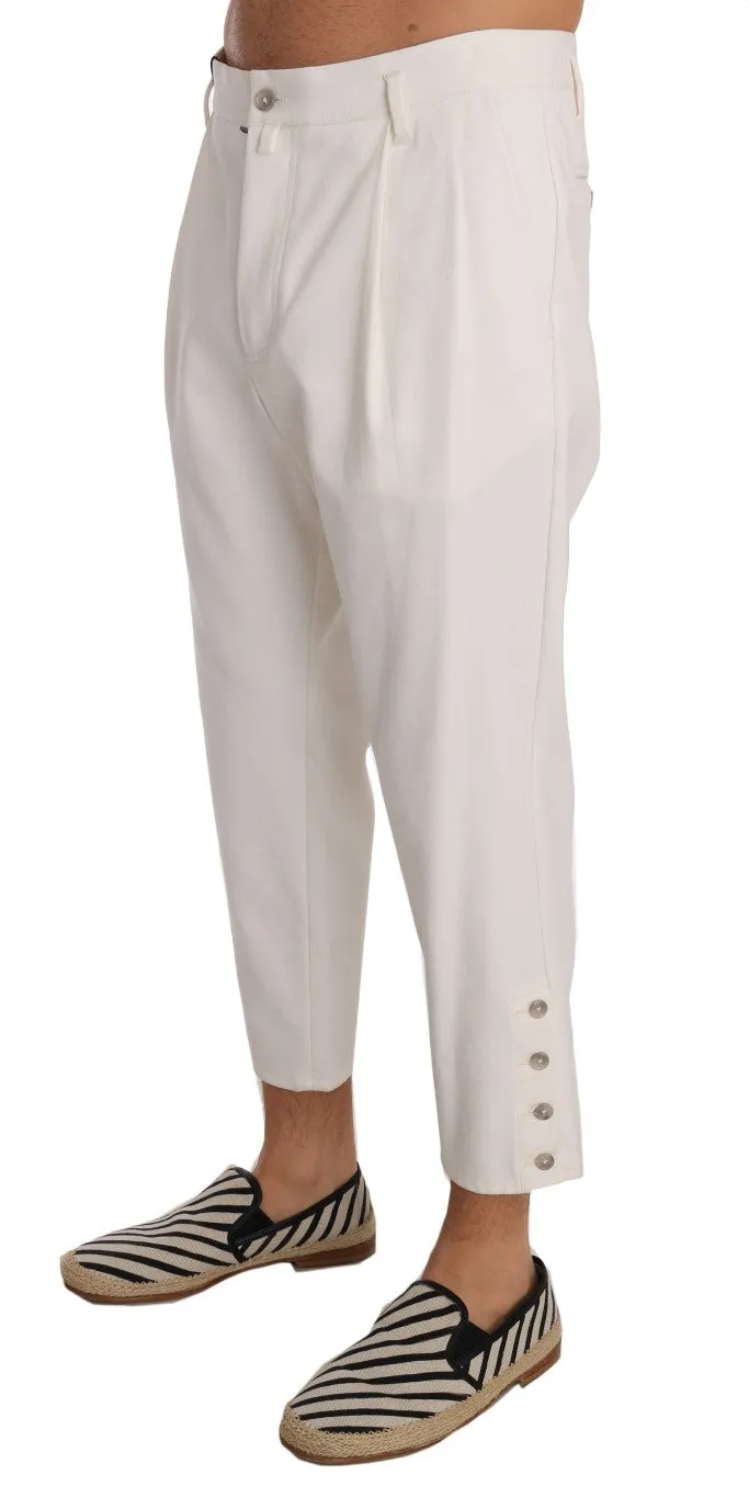 White Cotton Casual Cropped Pants