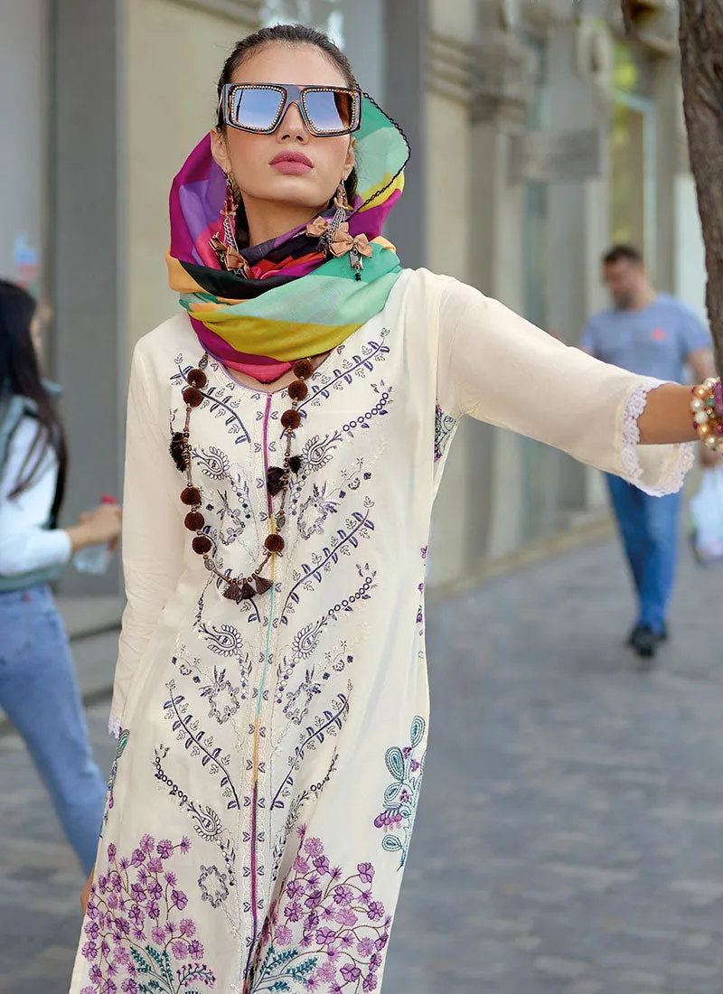 White Multi Embroidery Pakistani Style Salwar Suit