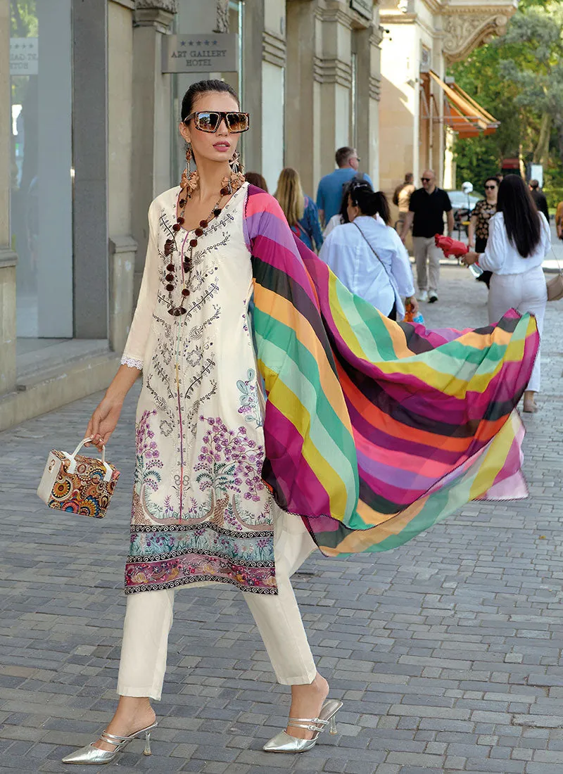White Multi Embroidery Pakistani Style Salwar Suit
