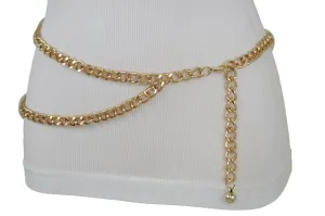 Women Belt Gold Metal Chain Links Narrow Waistband Hip High Waist Size XS S M