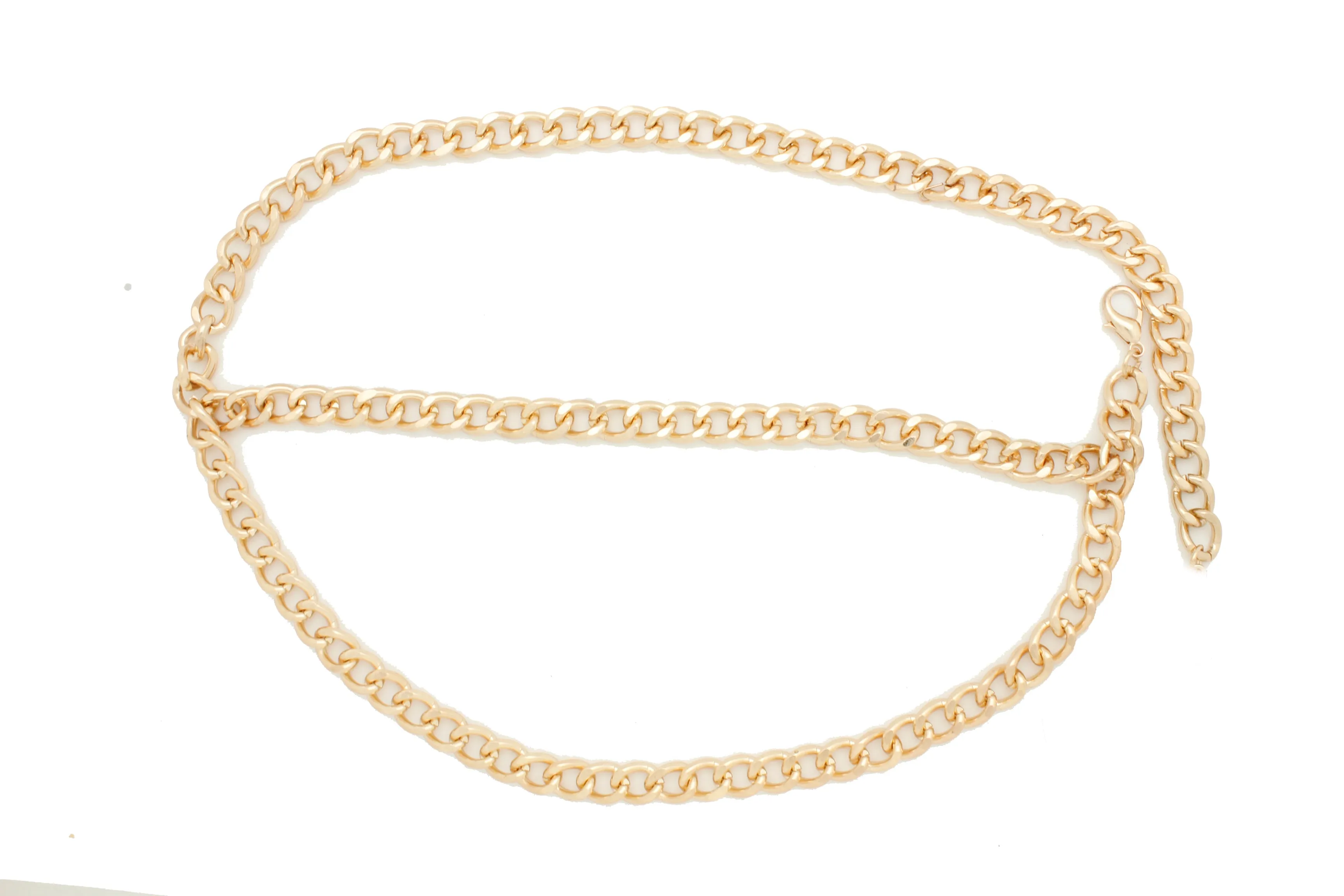 Women Belt Gold Metal Chain Links Narrow Waistband Hip High Waist Size XS S M