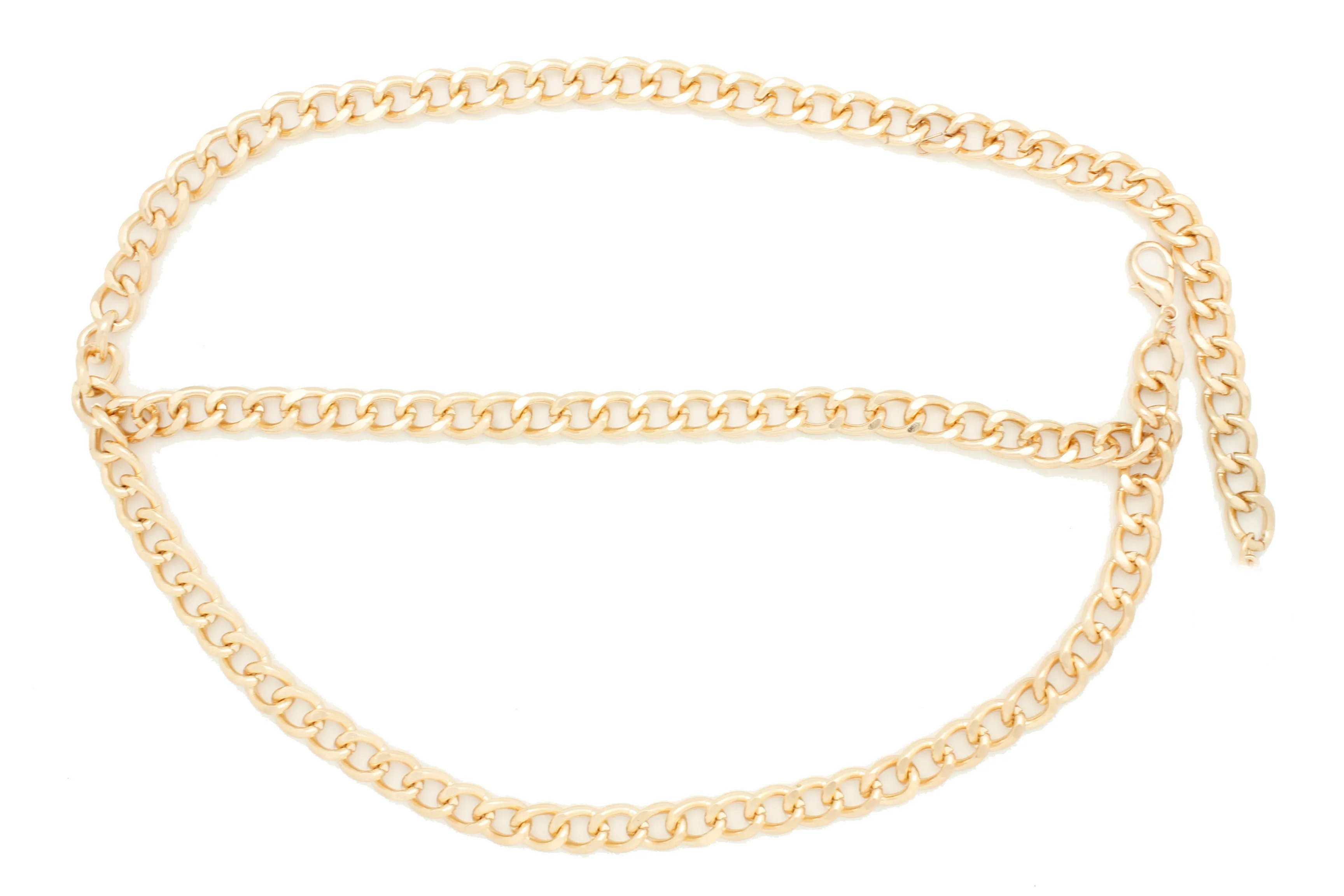 Women Belt Gold Metal Chain Links Narrow Waistband Hip High Waist Size XS S M