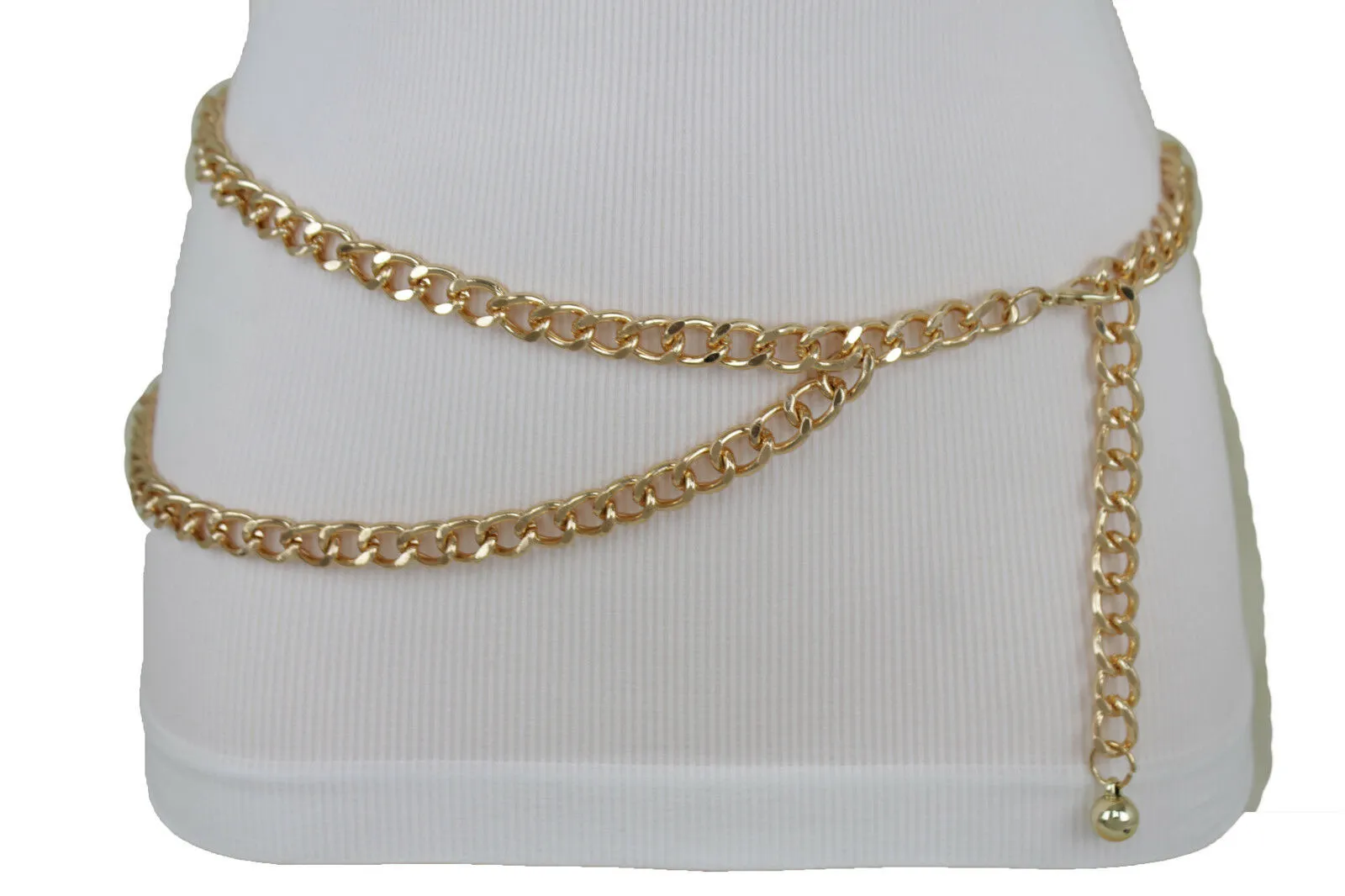 Women Belt Gold Metal Chain Links Narrow Waistband Hip High Waist Size XS S M