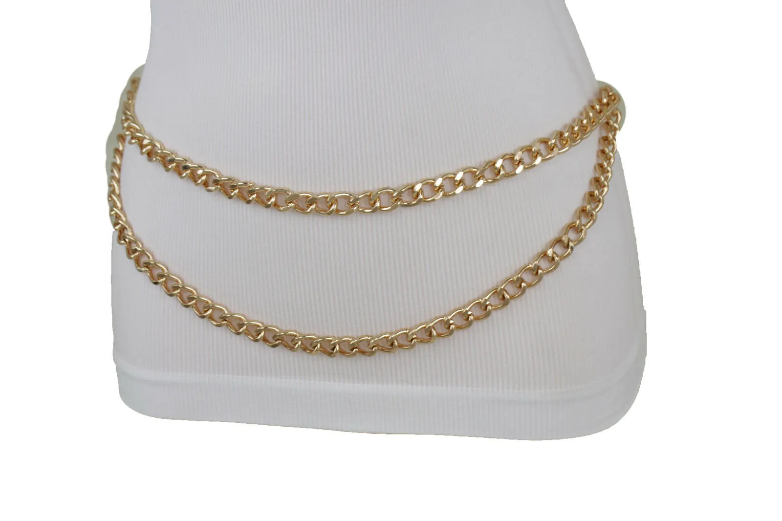 Women Belt Gold Metal Chain Links Narrow Waistband Hip High Waist Size XS S M