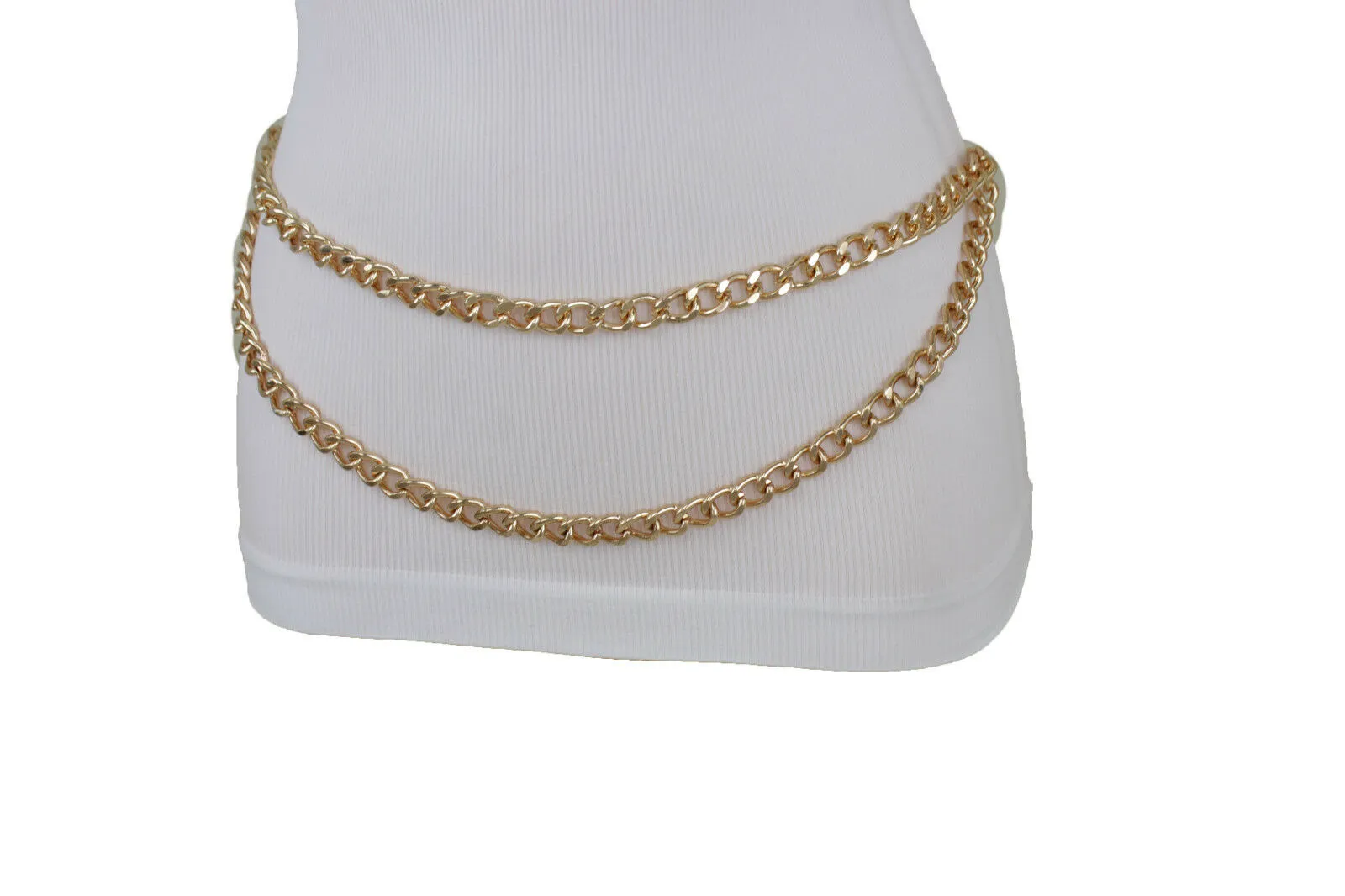 Women Belt Gold Metal Chain Links Narrow Waistband Hip High Waist Size XS S M