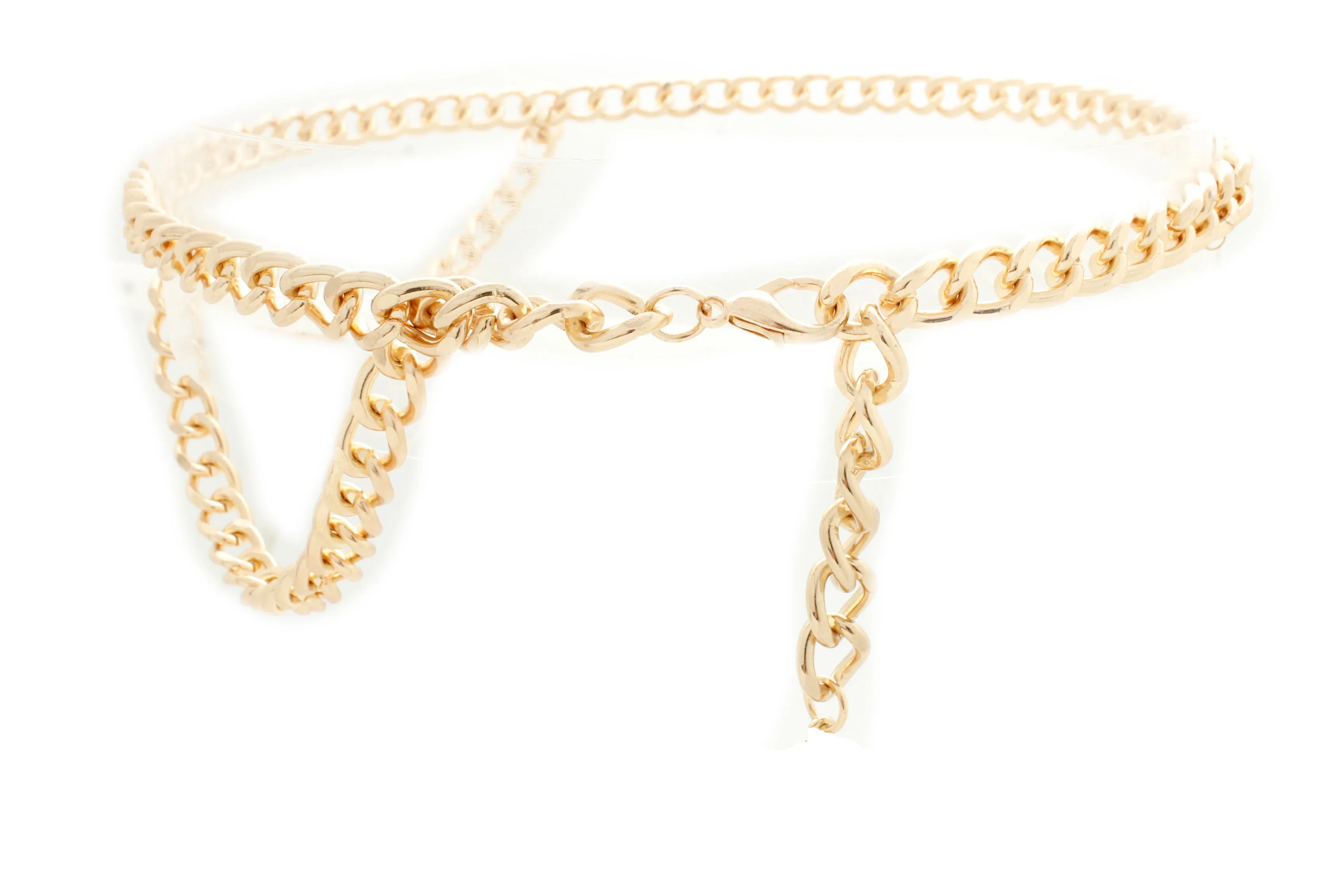 Women Belt Gold Metal Chain Links Narrow Waistband Hip High Waist Size XS S M