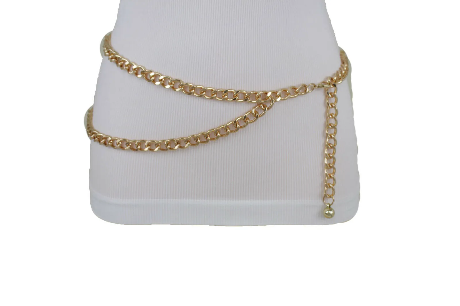 Women Belt Gold Metal Chain Links Narrow Waistband Hip High Waist Size XS S M