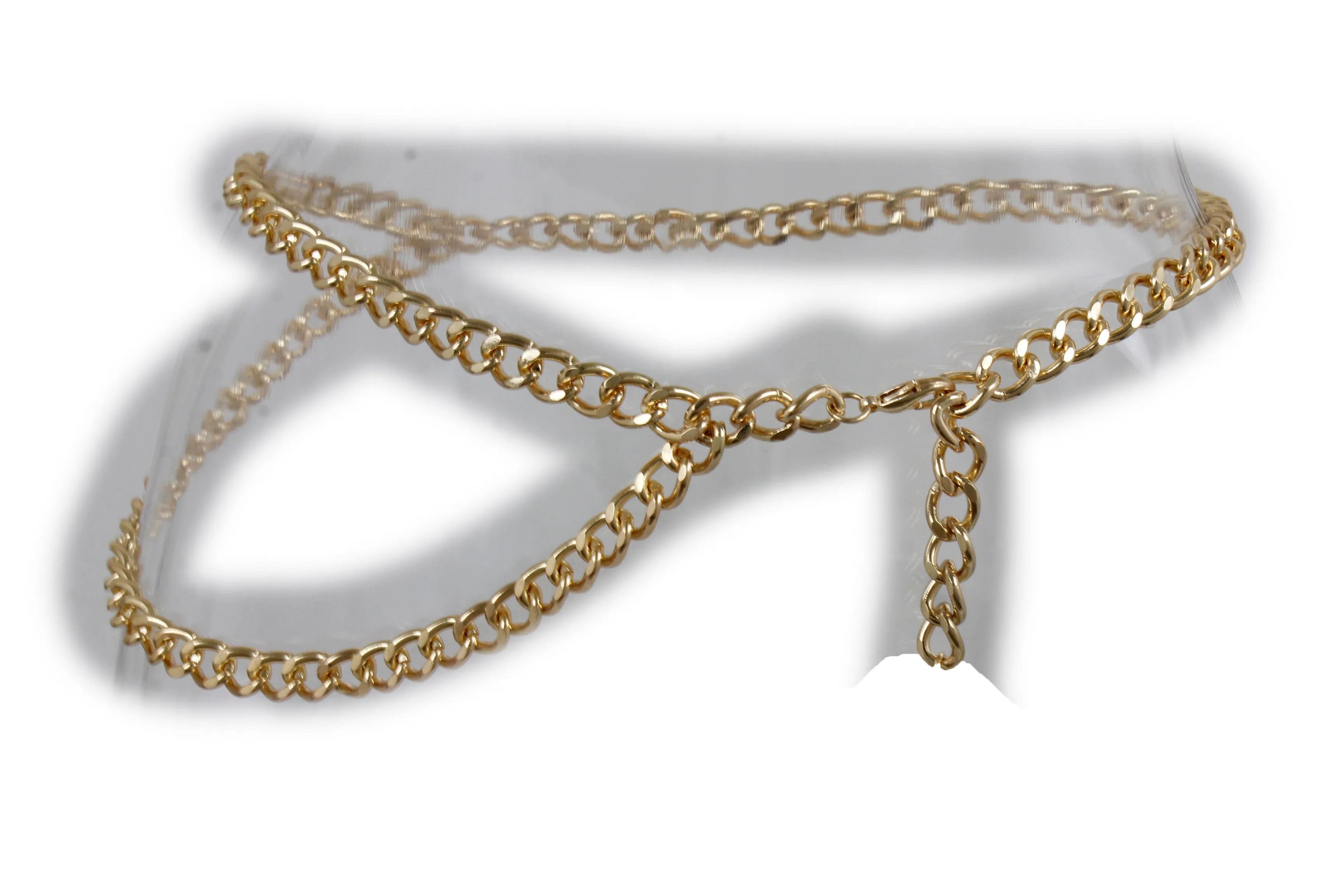 Women Belt Gold Metal Chain Links Narrow Waistband Hip High Waist Size XS S M