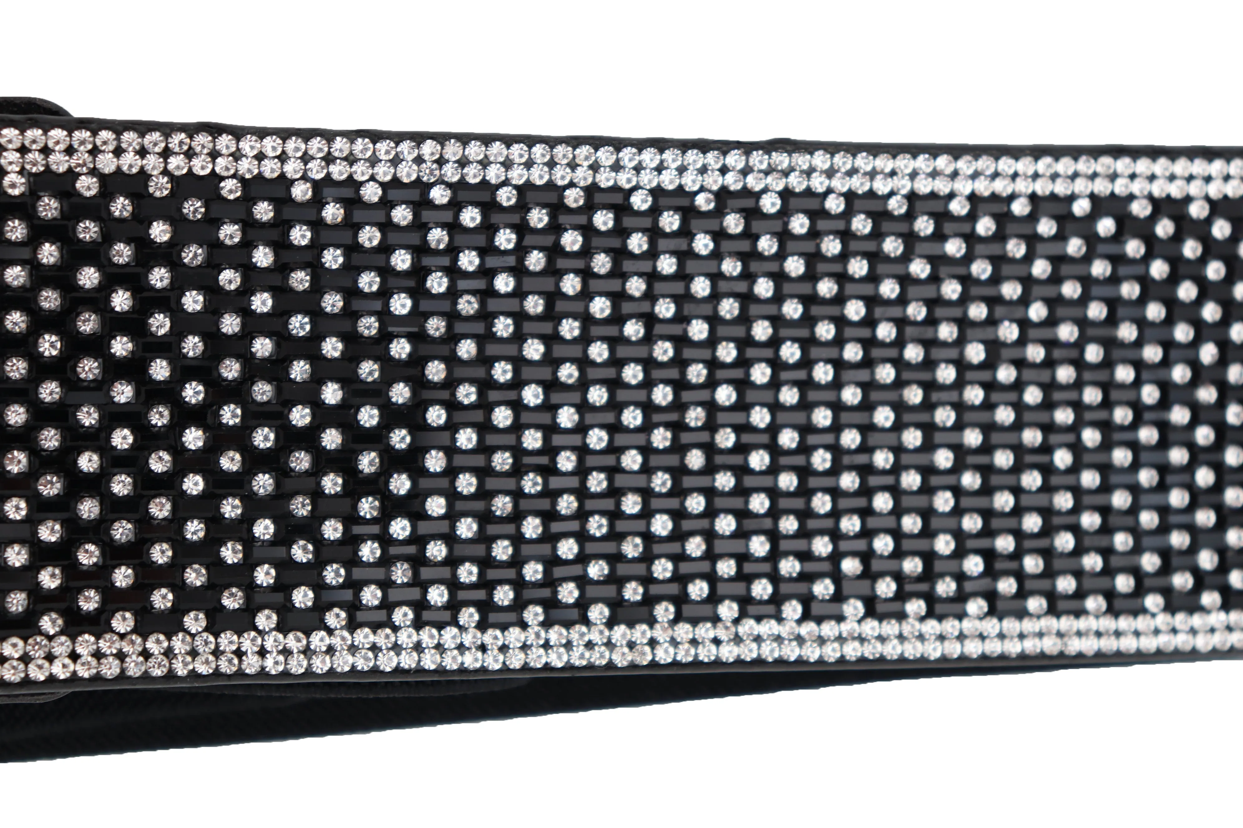 Women Elegant Fashion Belt Black Elastic Waistband Bling Long Plate Buckle Prom Dance Party S M